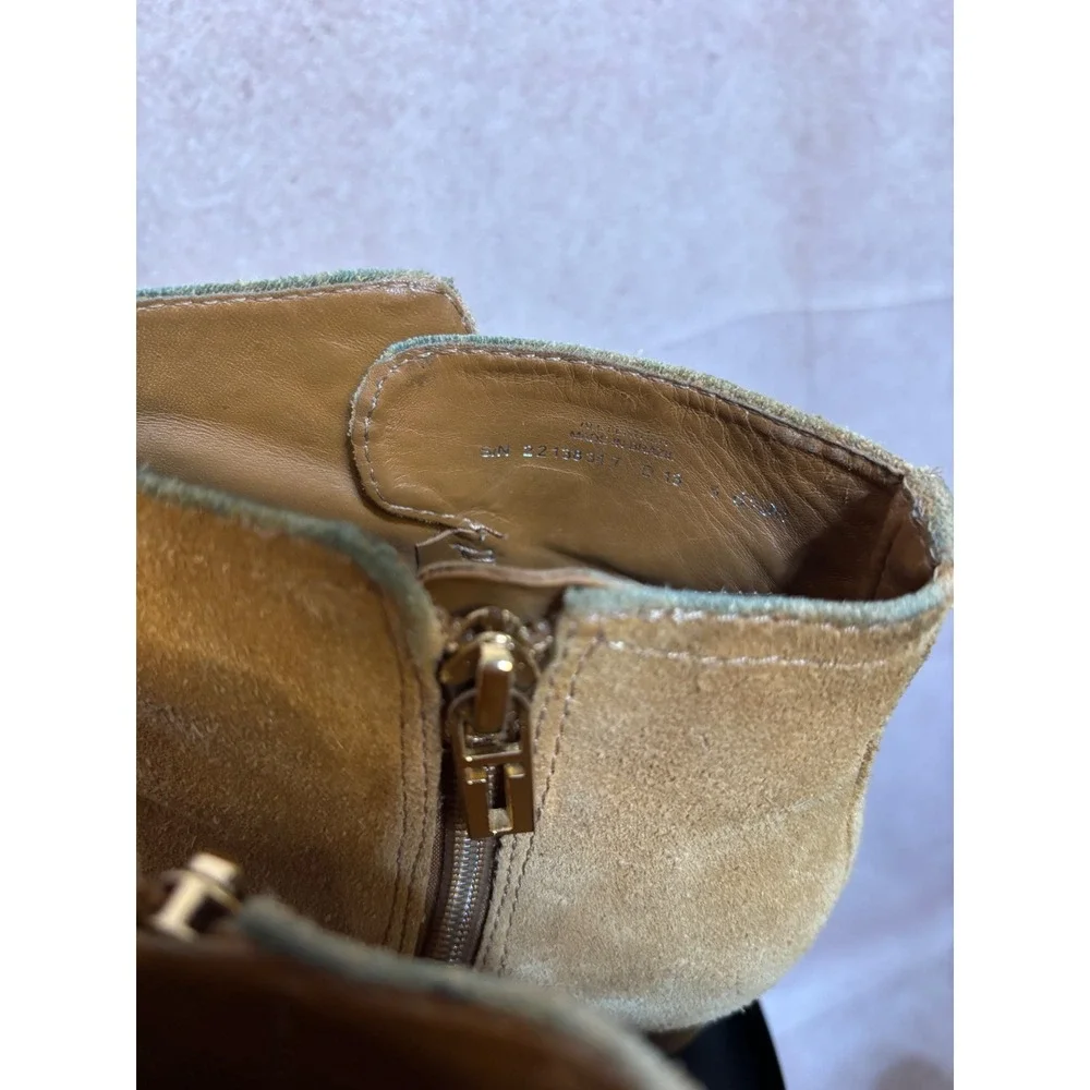 Tory Burch Tan Suede Ankle Boots Block Heel Gold Logo‎ 8.5M 22158347